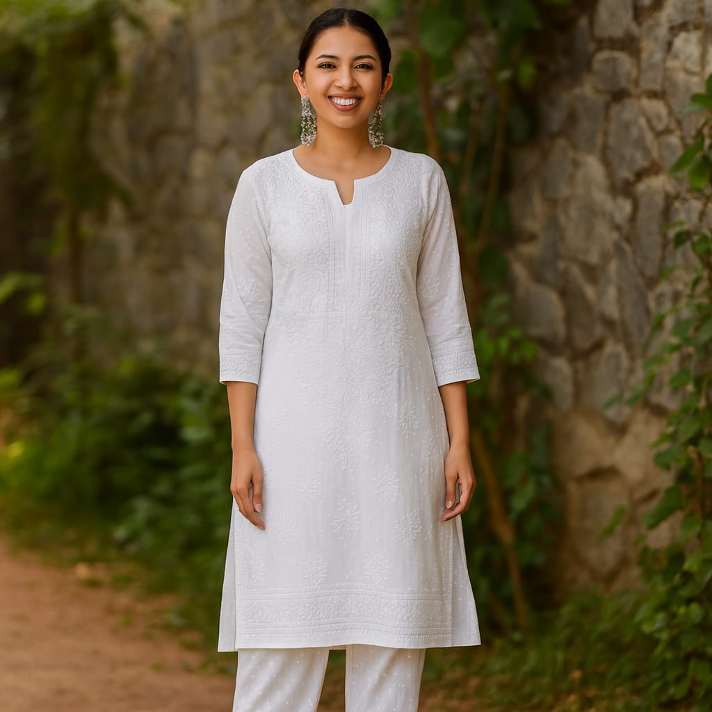 White Dobby Chikankari Coord Set