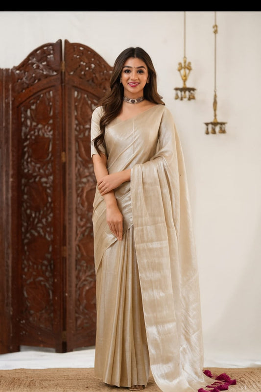 Metallic Fawn Tissue Saree