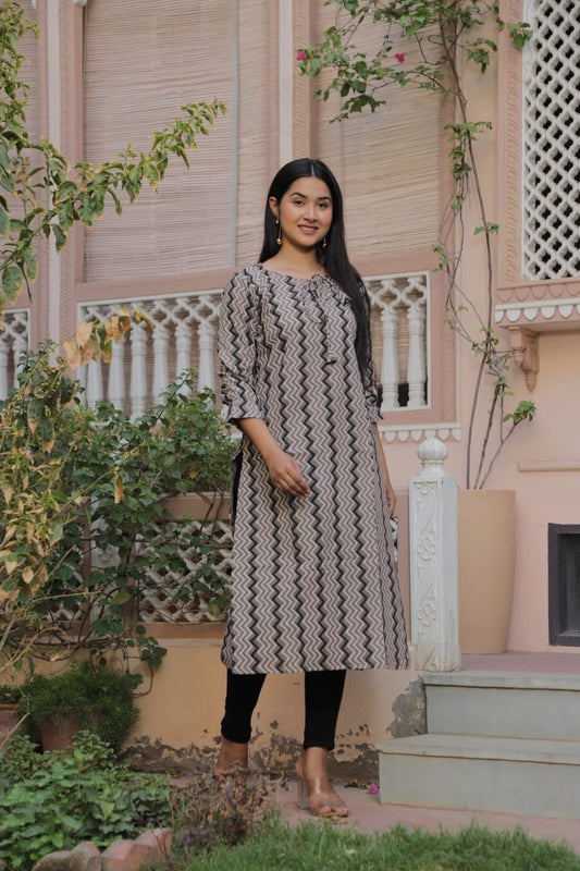 Grey Printed Bandhani Kurta