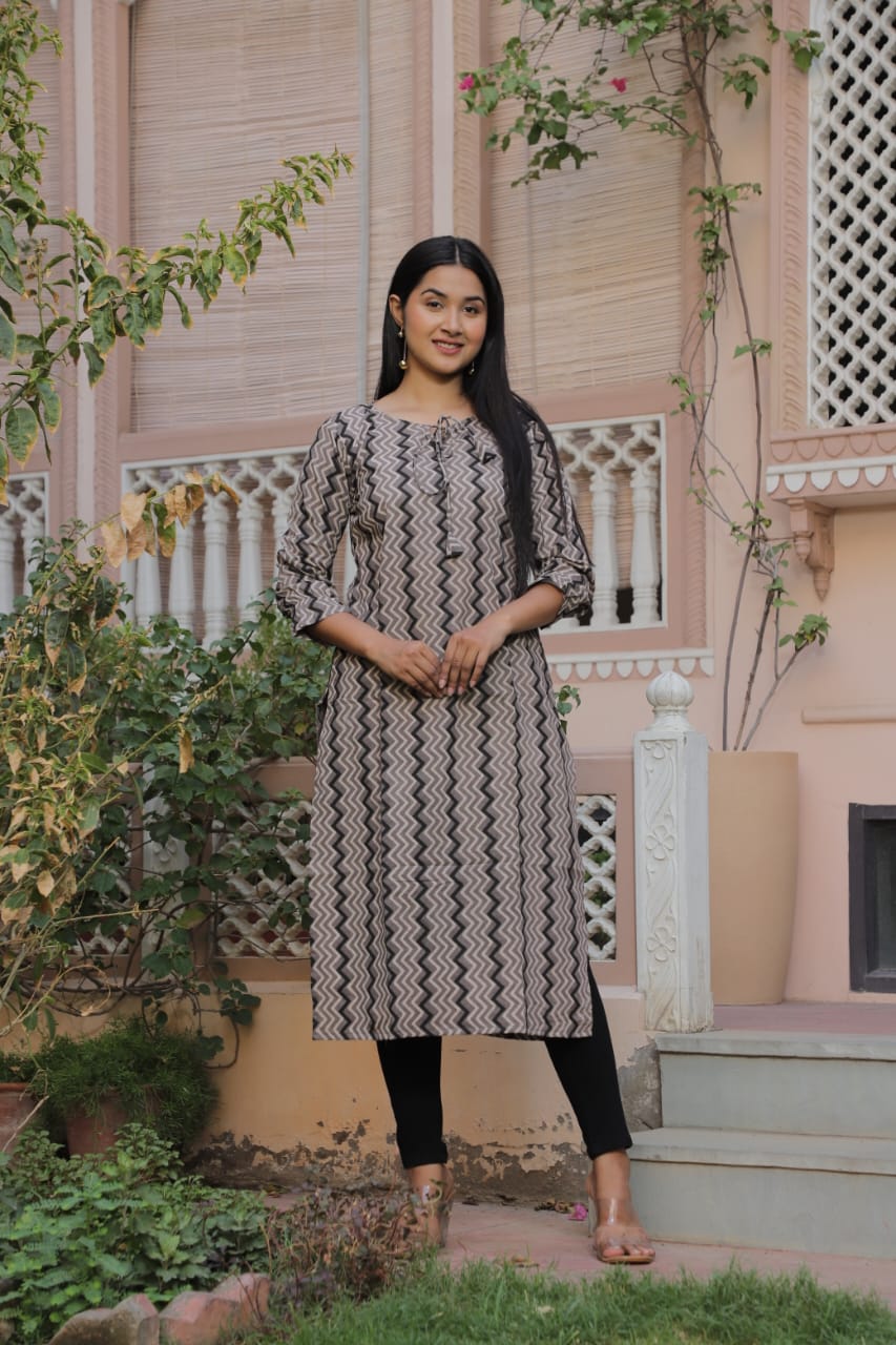 Grey Printed Bandhani Kurta