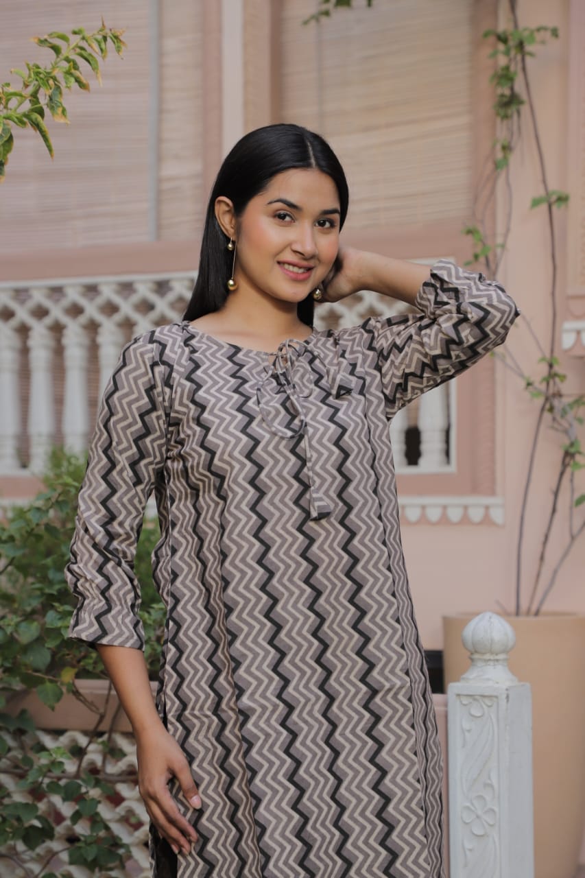 Grey Printed Bandhani Kurta