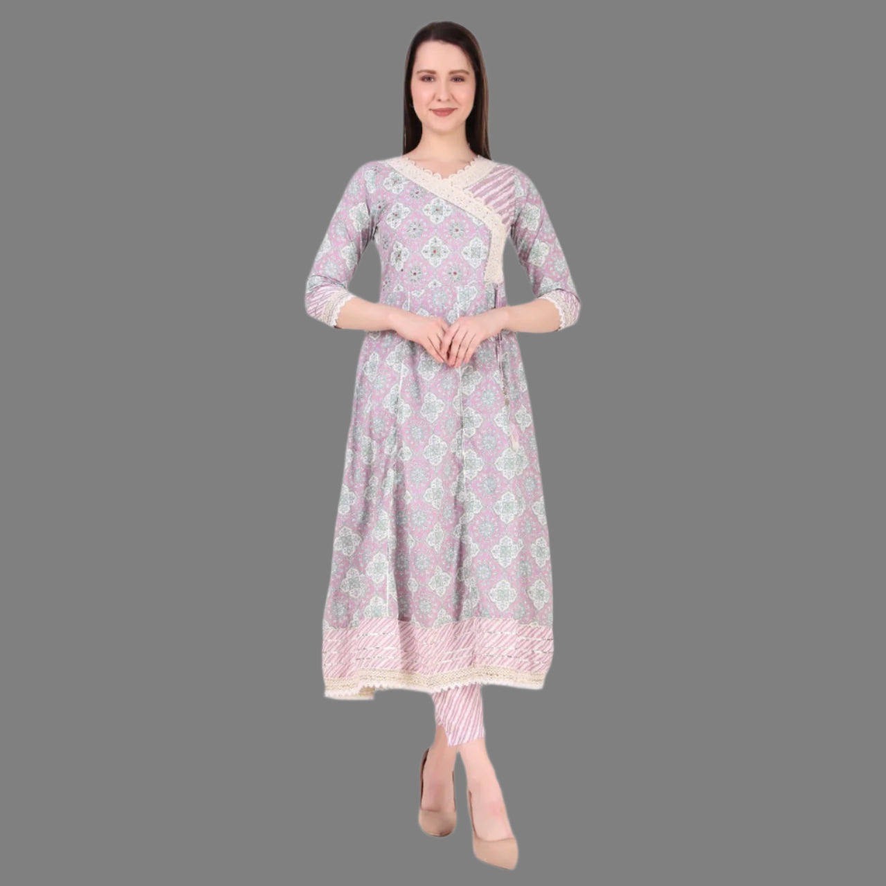 Lavender A-line Kurta set