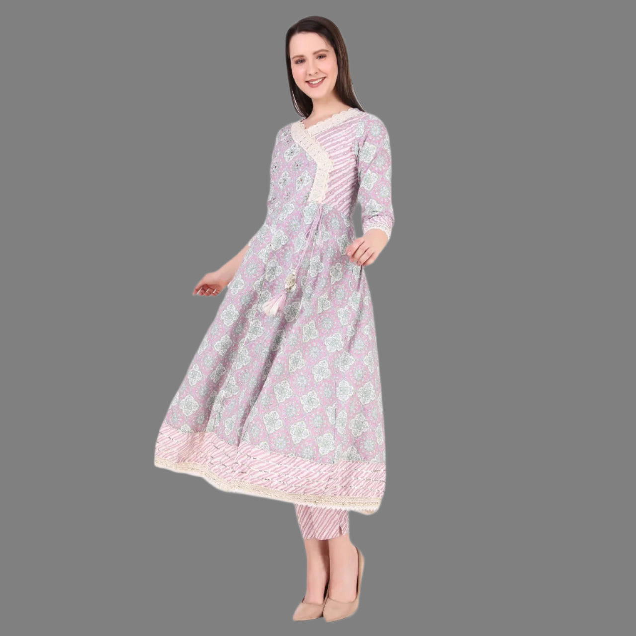 Lavender A-line Kurta set