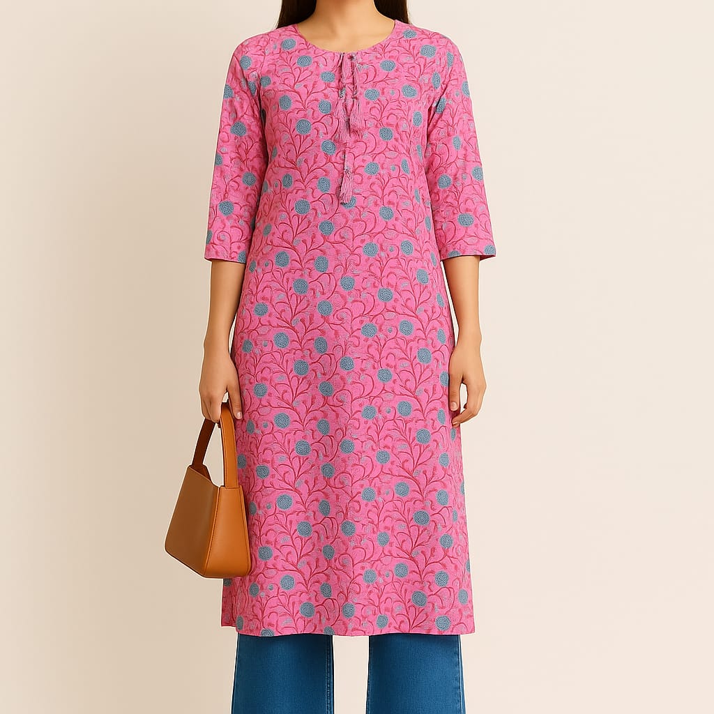 Pink Floral Printed kurta
