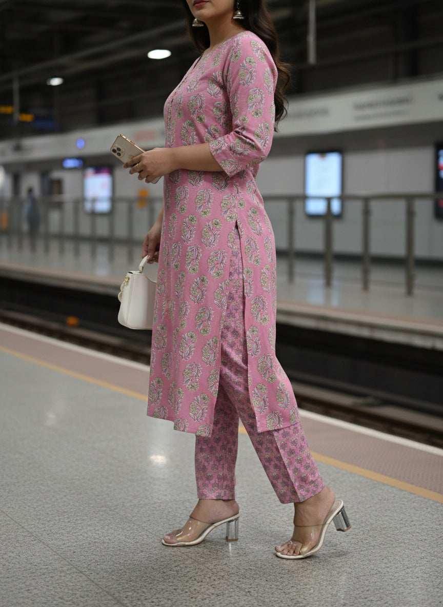 Pink Gulzar Kurta set