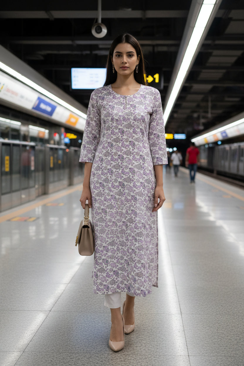 Purple Floral Pashmina Winter Kurta