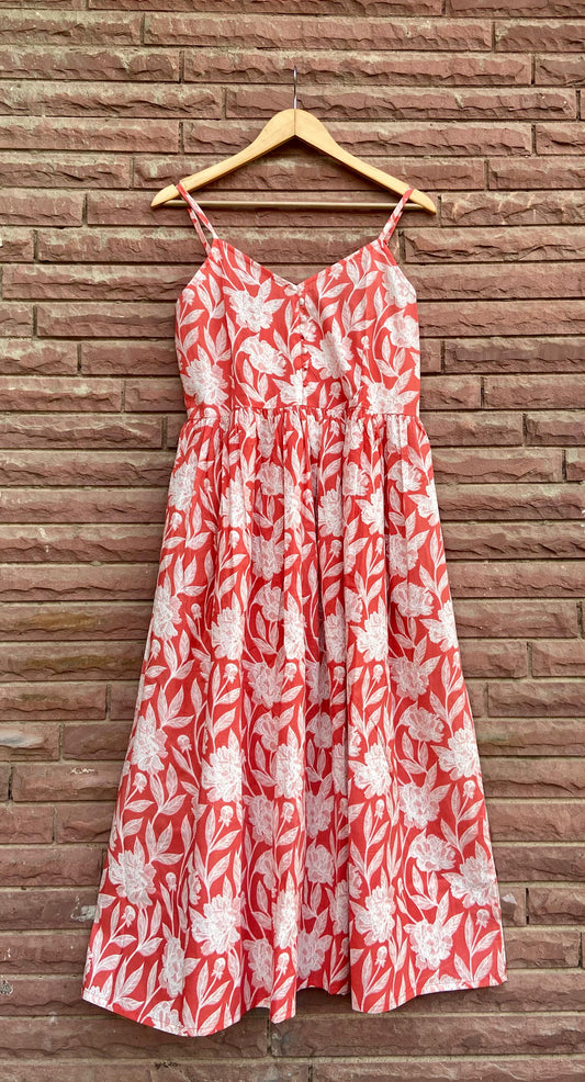 Red cotton Strappy kurta