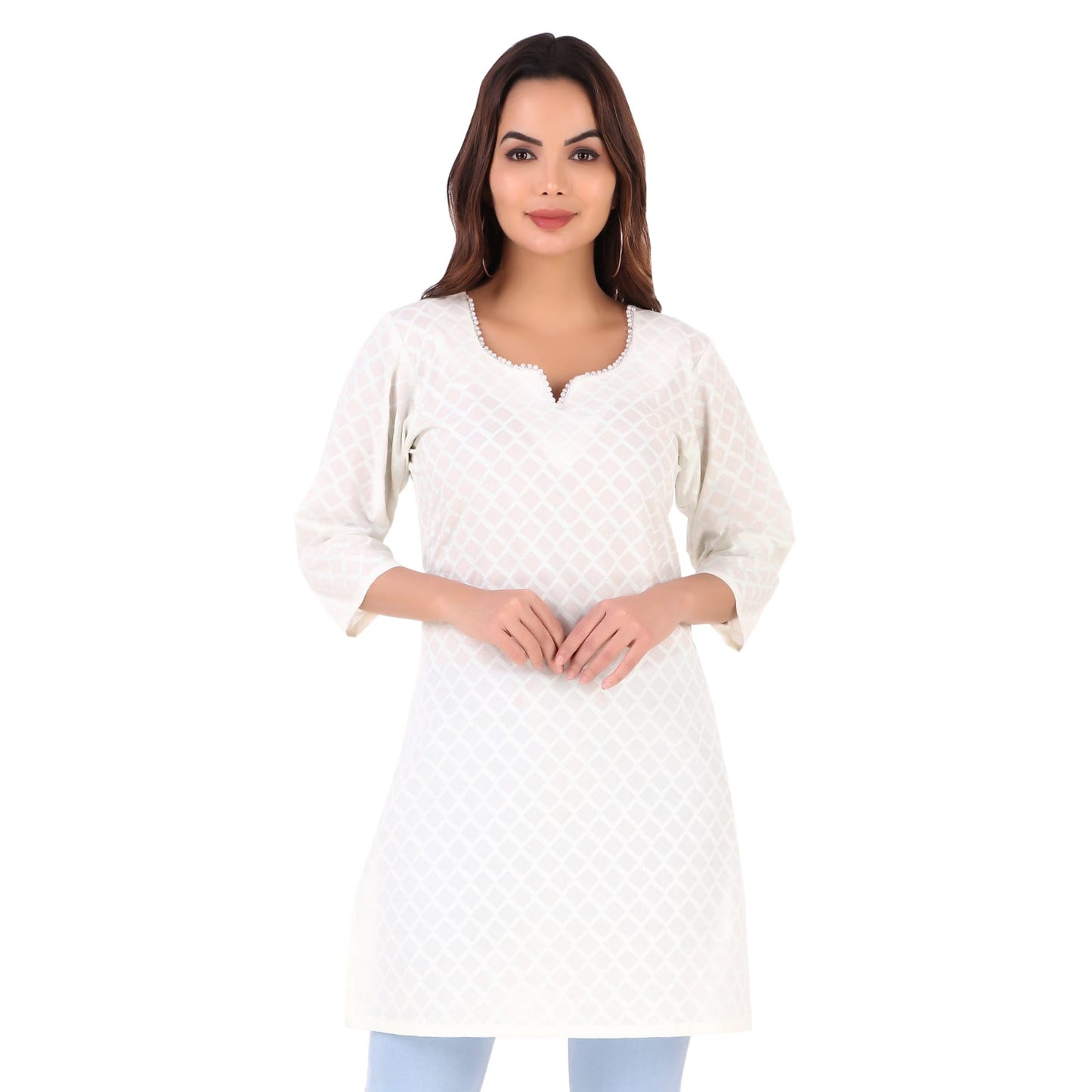 WHITE PEARL SOLID SHORT KURTA