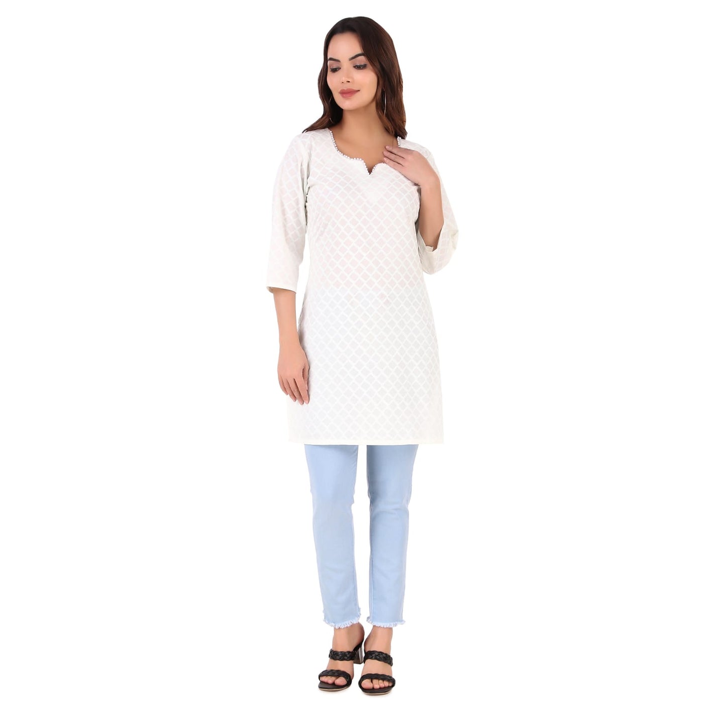 WHITE PEARL SOLID SHORT KURTA