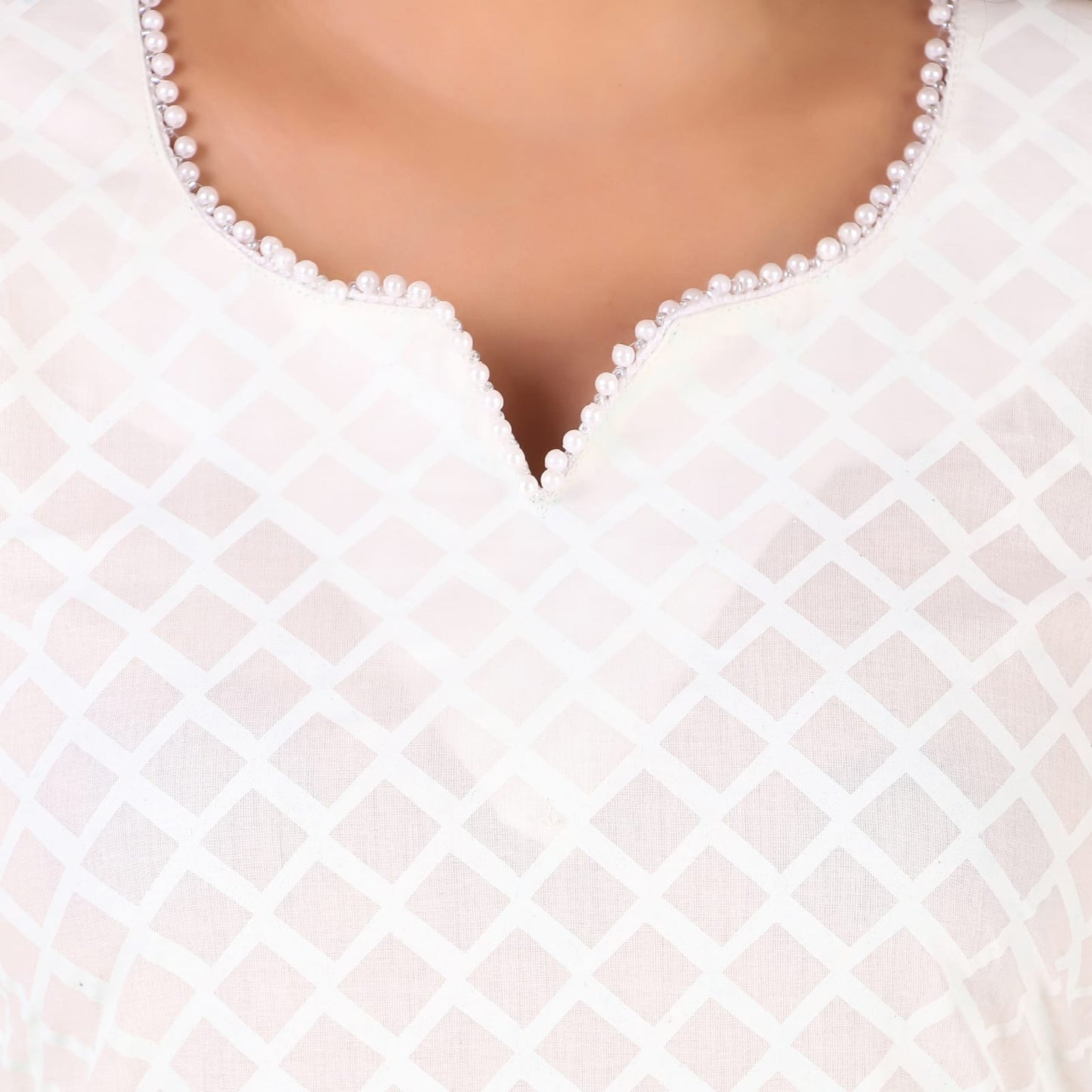 WHITE PEARL SOLID SHORT KURTA