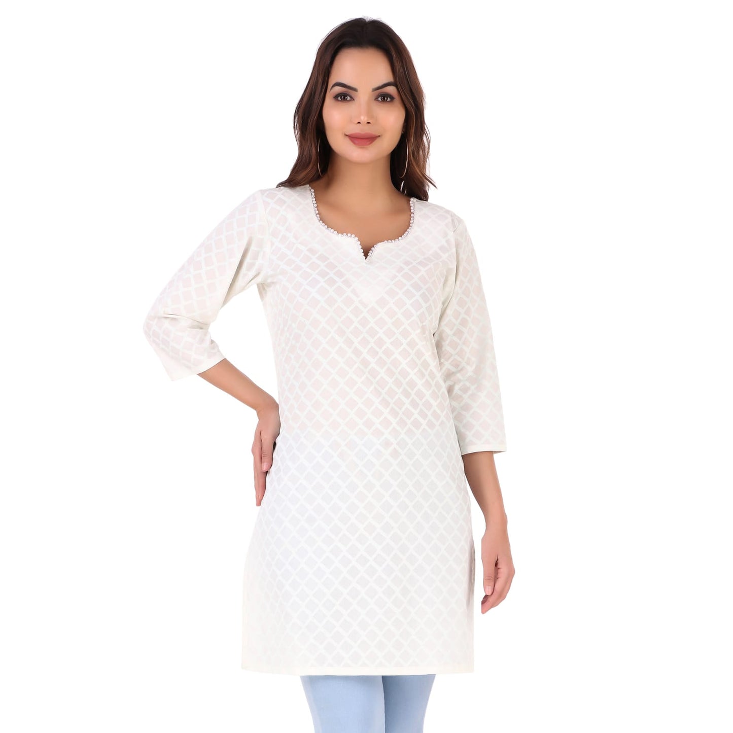 WHITE PEARL SOLID SHORT KURTA