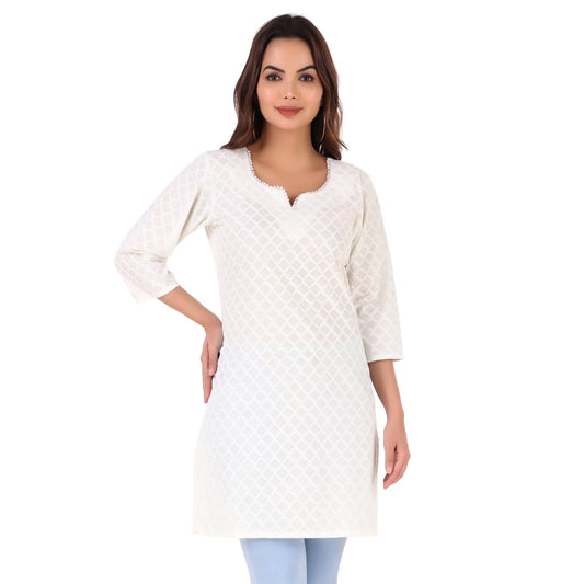 WHITE PEARL SOLID SHORT KURTA
