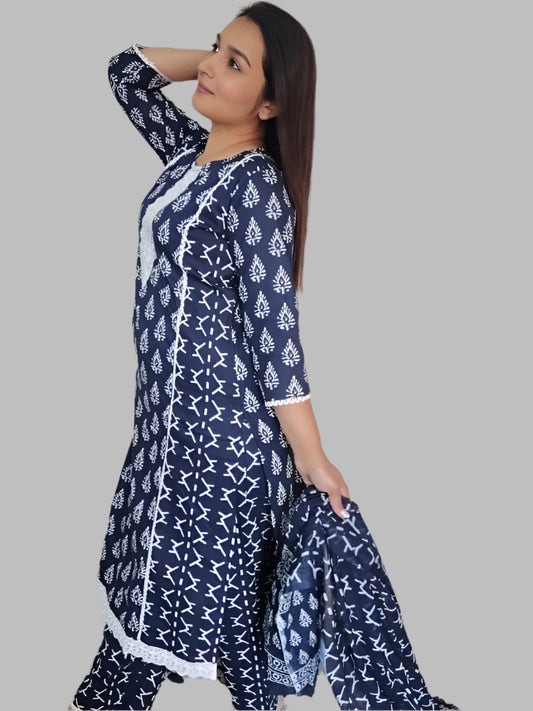 Blue Cotton Infy Kurta Set