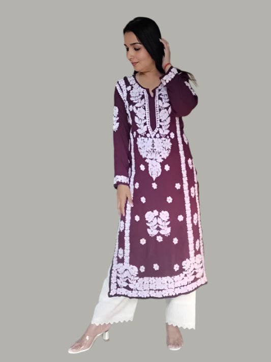 WINE PREMIUM MODAL CHIKANKARI KURTA