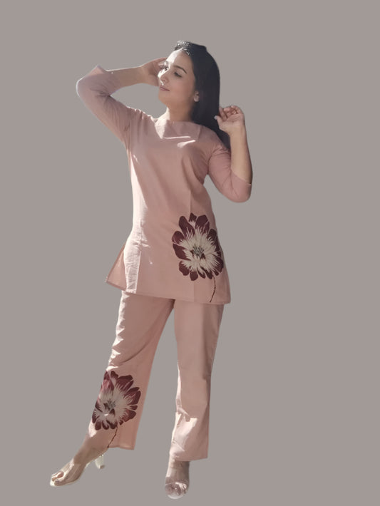 Coral Printed  Infy Coord Set