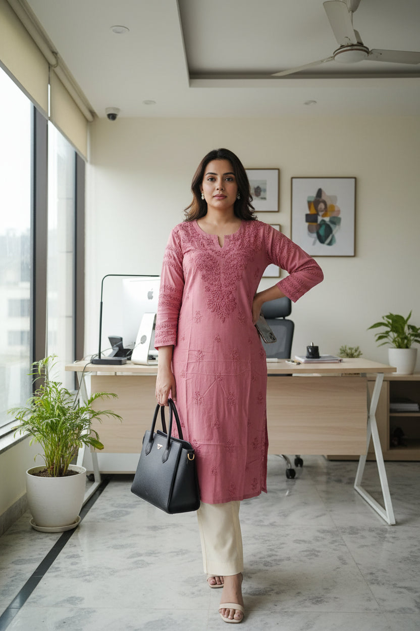 Peach Premium Rayon Chikankari Kurta