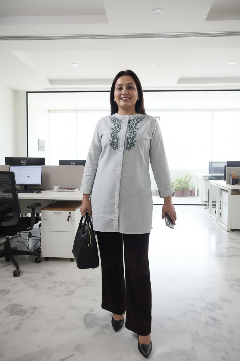 Grey Cotton Short Kurta