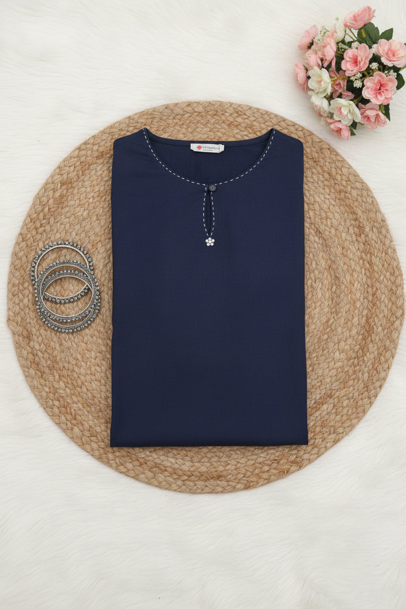 Blue  Solid Cotton Flex Kurta