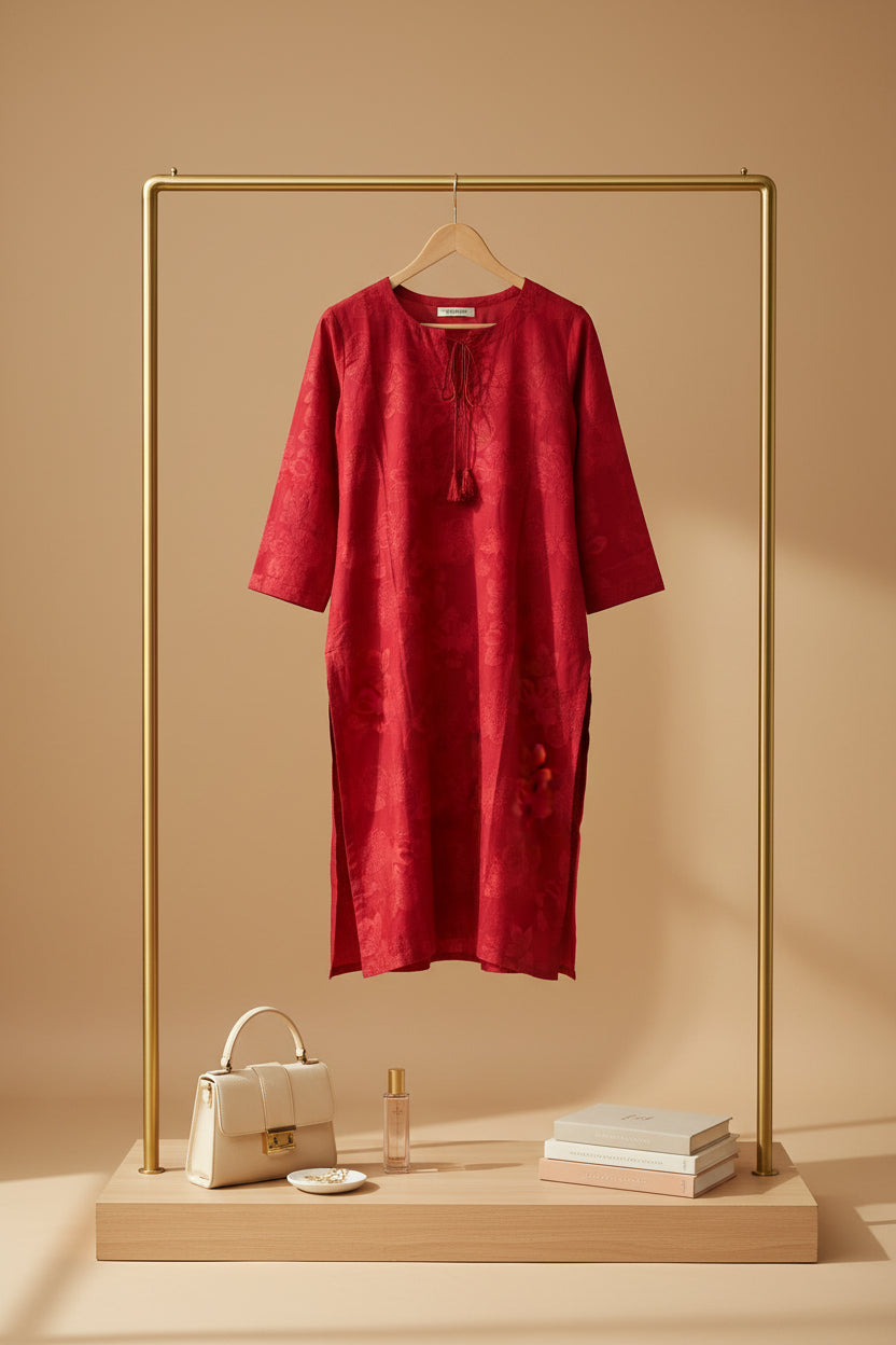 Red Floral  Print Kurta