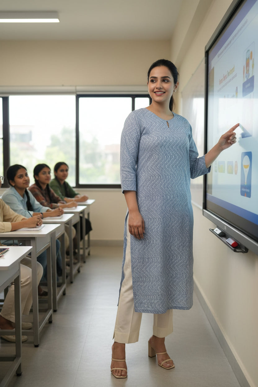 Dusty Blue Printed Kurta
