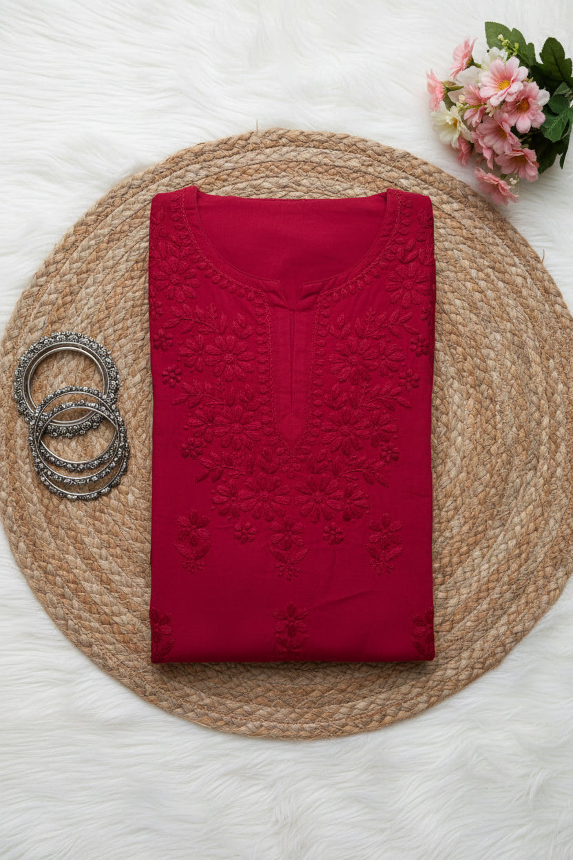 Red Adab Chikankari Kurta