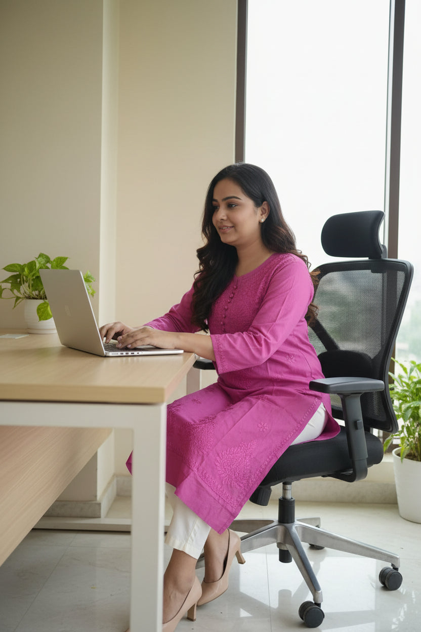 Ultra Pink Cotton Chikankari Kurta