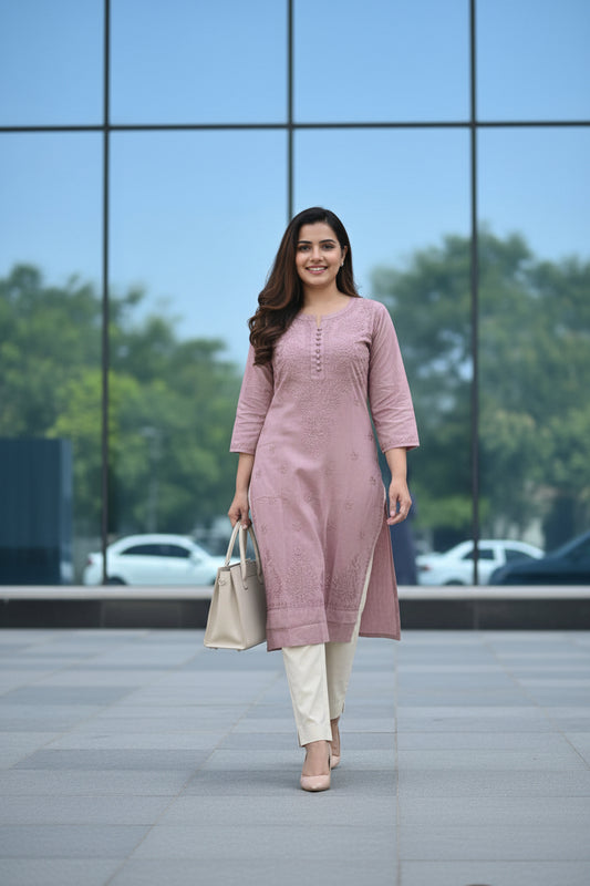 Amber Brown Cotton Chikankari Kurta