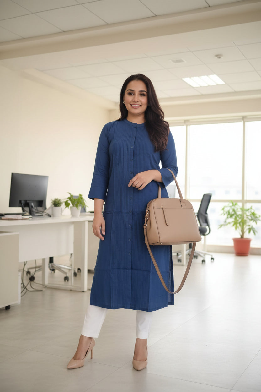Blue Solid Rayon Kurta