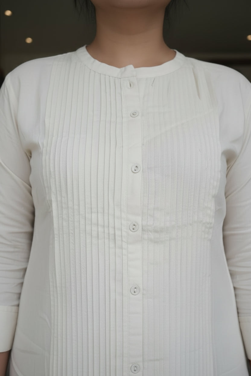 Cream Solid Rayon  Kurta