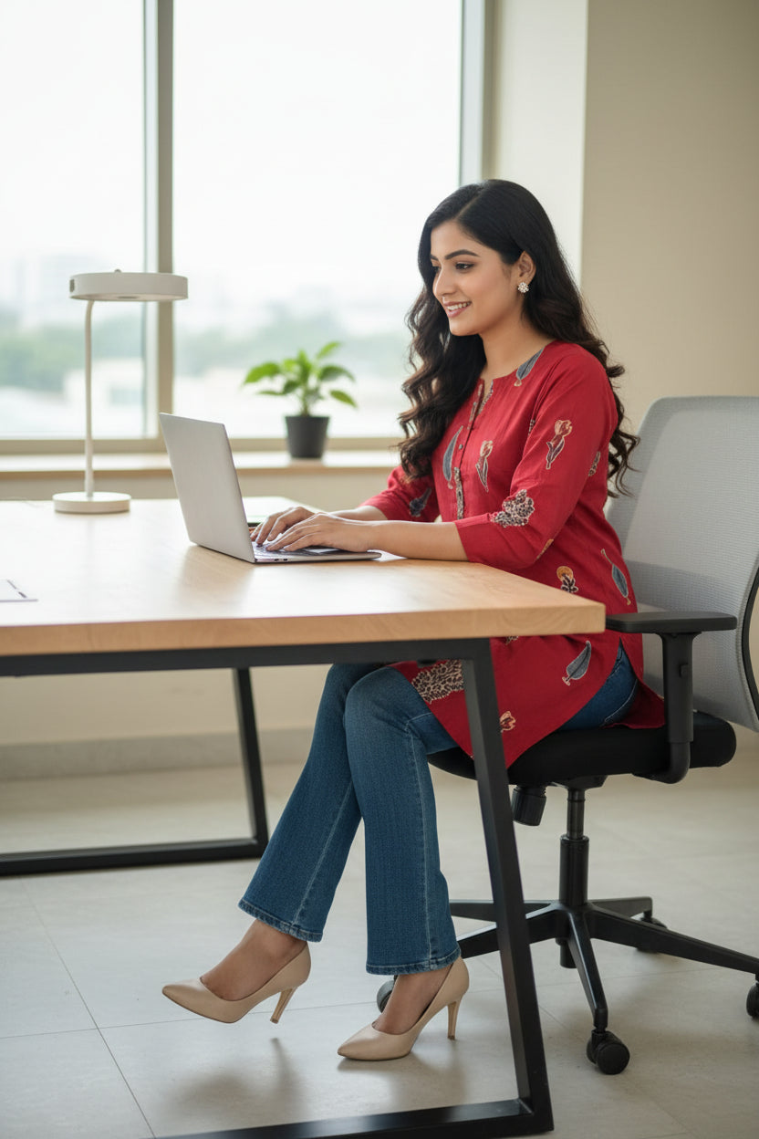 Red Printed Novy Short Kurta