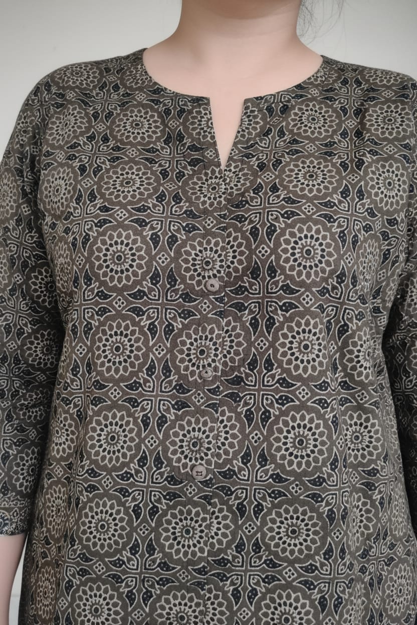 Brown Floral Novy Short Kurta