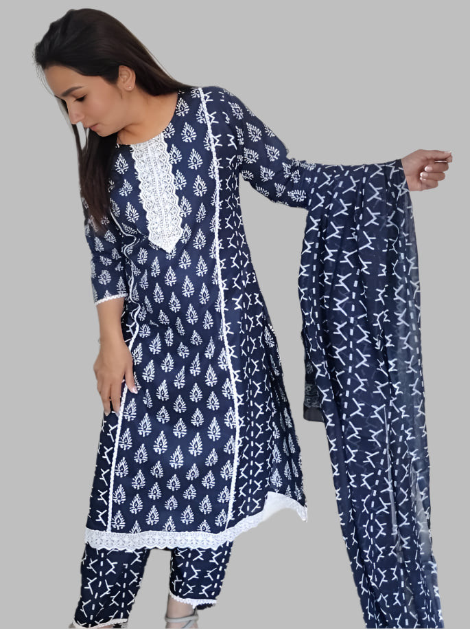 Blue Cotton Infy Kurta Set