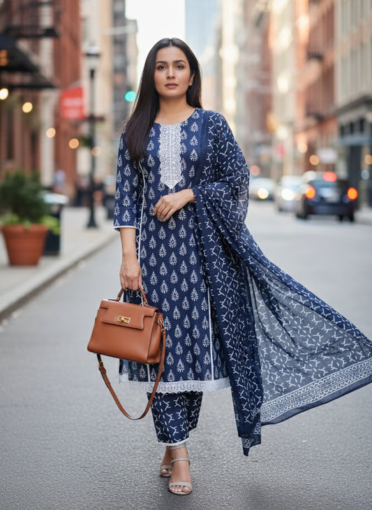 Blue Cotton Infy Kurta Set