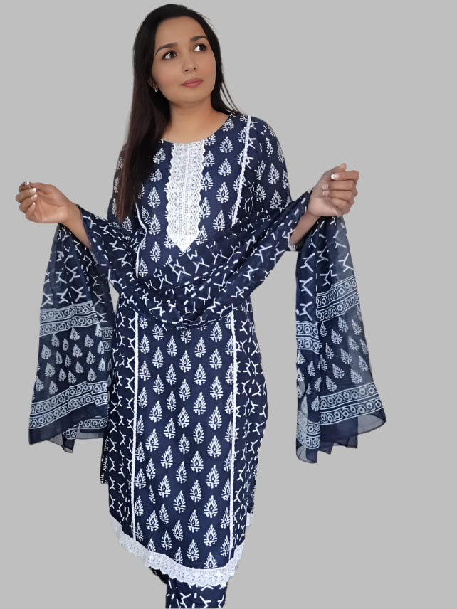Blue Cotton Infy Kurta Set