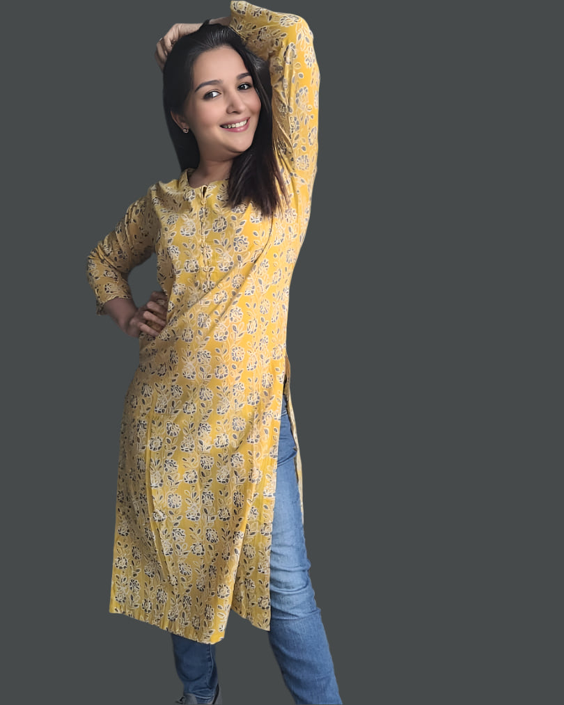 Yellow Block Print Kurta