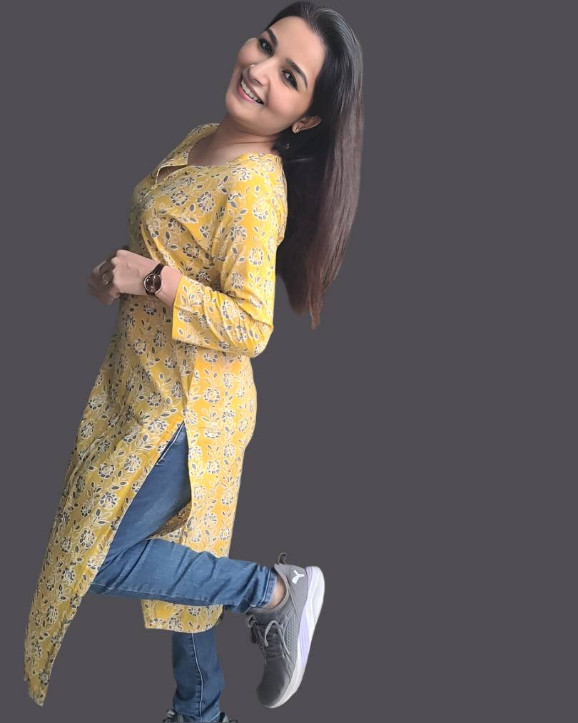 Yellow Block Print Kurta