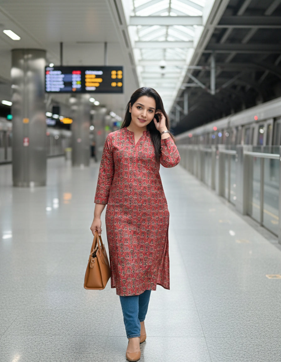 Maroon Block Print kurta