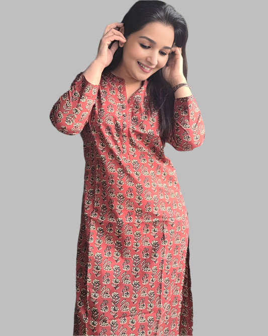 Maroon Block Print kurta