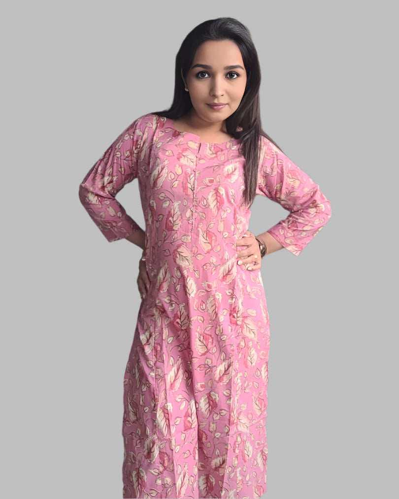 Pink  Block Print  Kurta