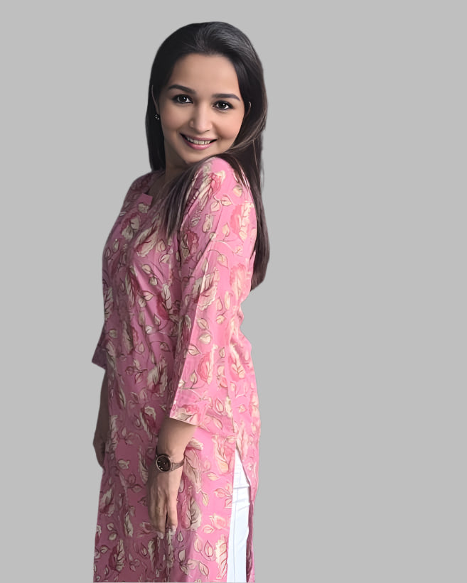 Pink  Block Print  Kurta