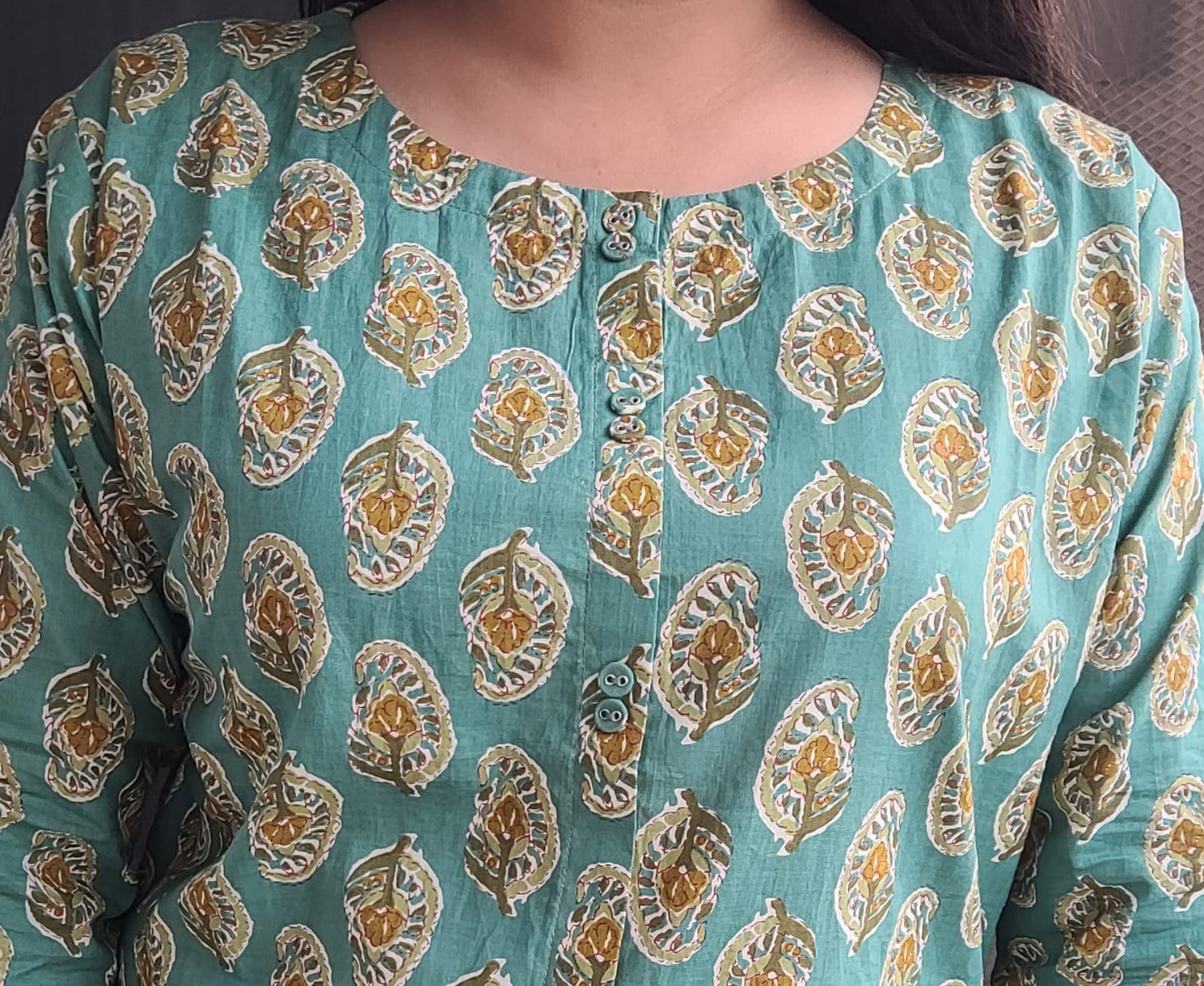 Green Block Print Kurta