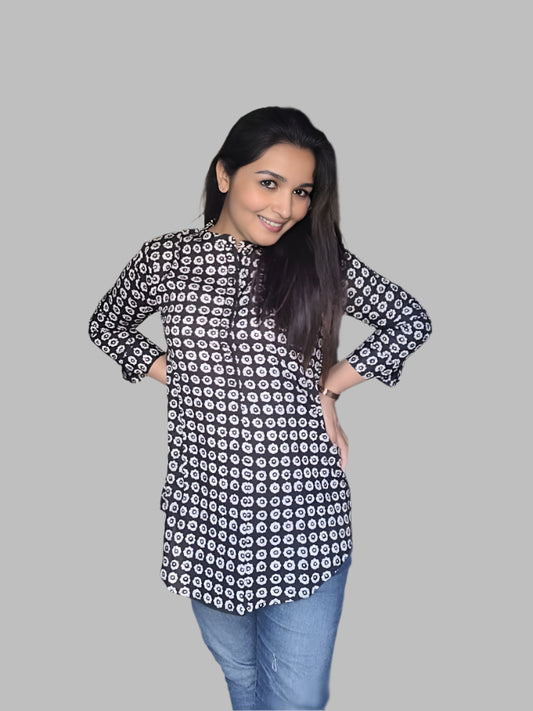 Black-white printed novy Tunic Top