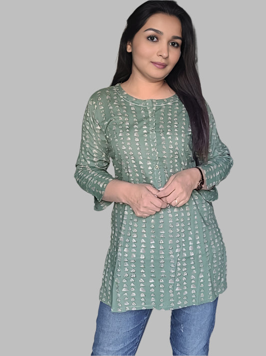 Green Cotton Novy  Tunic Top