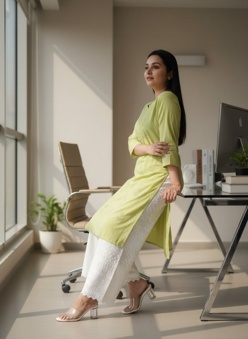 Lime Green cotton Adab kurta