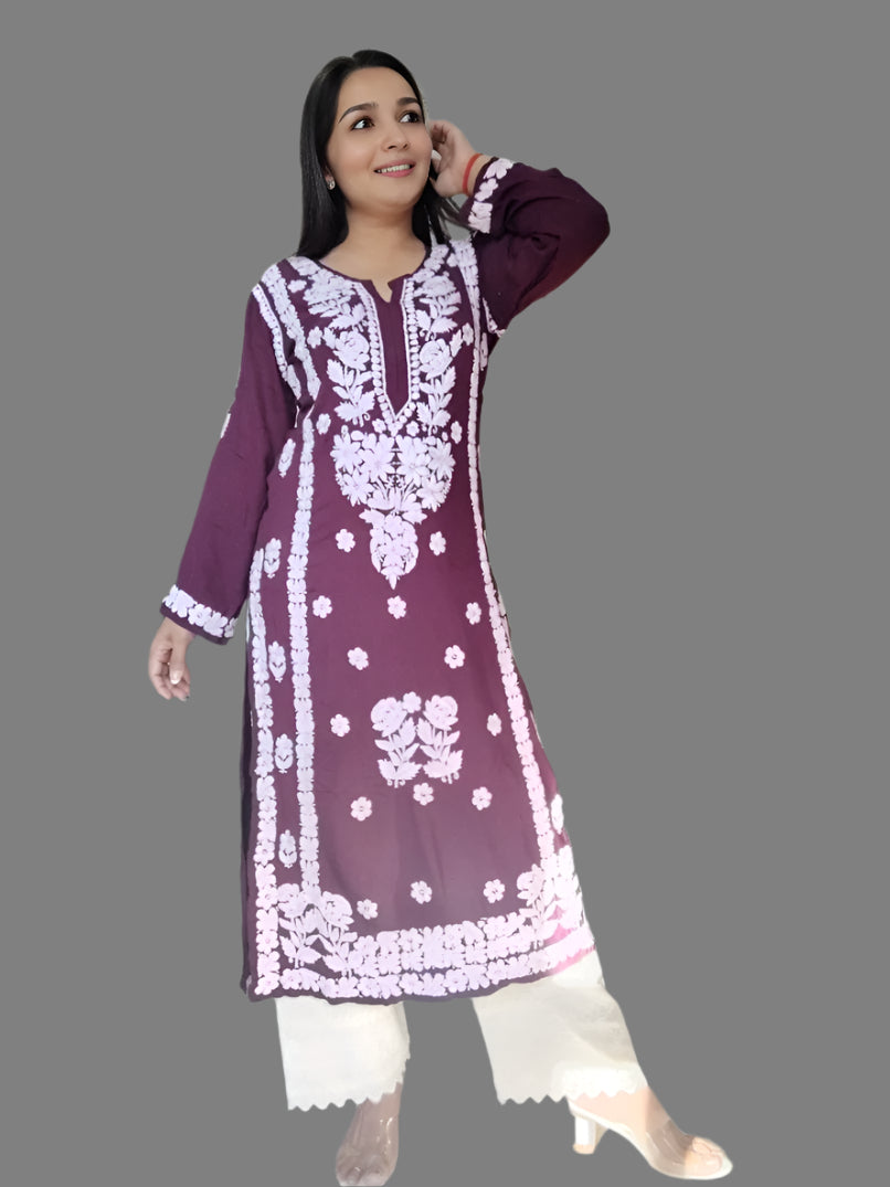 WINE PREMIUM MODAL CHIKANKARI KURTA