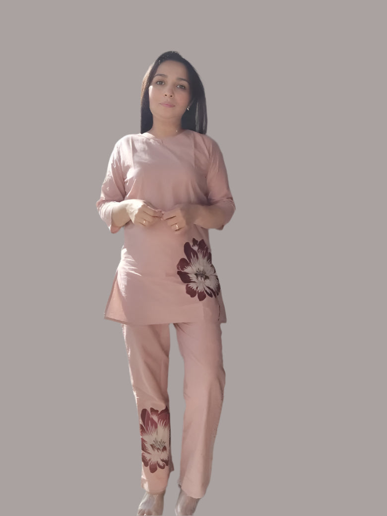 Coral Printed  Infy Coord Set