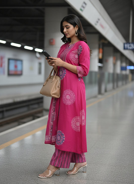 Red Pleated INF kurta set