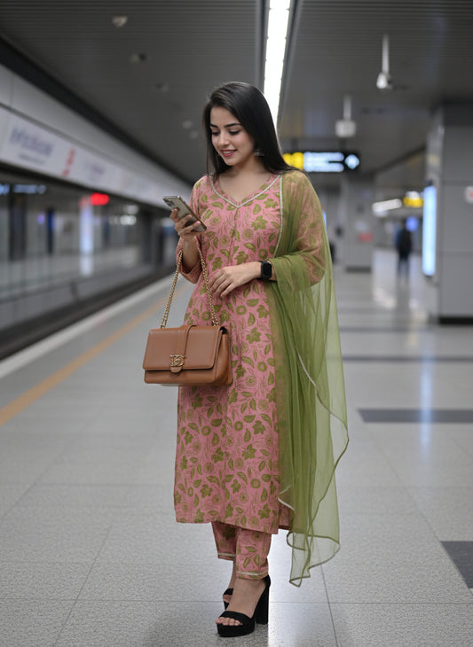 Peach Indocut  Kurta set