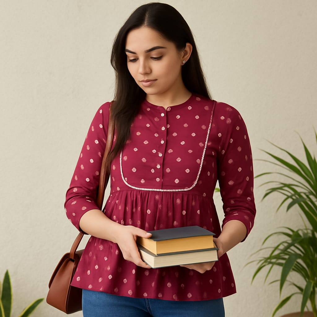 Maroon Polka Tunic Top