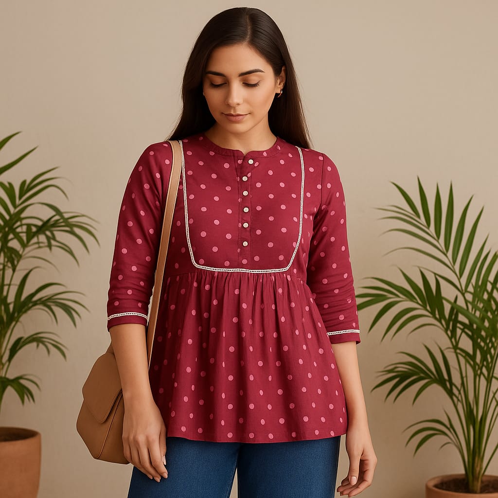 Maroon Polka Tunic Top